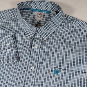 Cinch Mens XL Blue Plaid Button Down Performance Long Sleeve Shirt